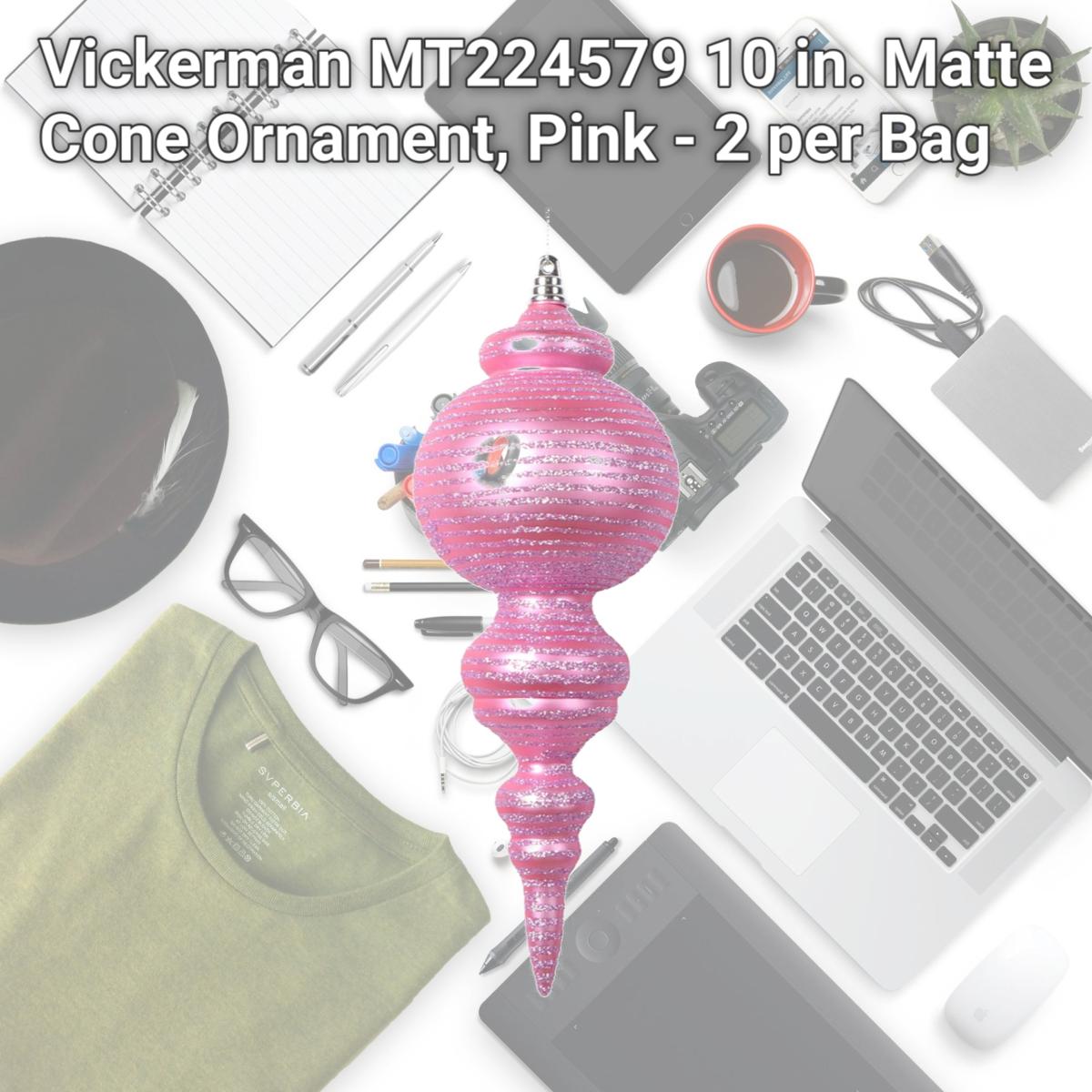 Picture of Vickerman MT224579 10 in. Matte Cone Ornament, Pink - 2 per Bag