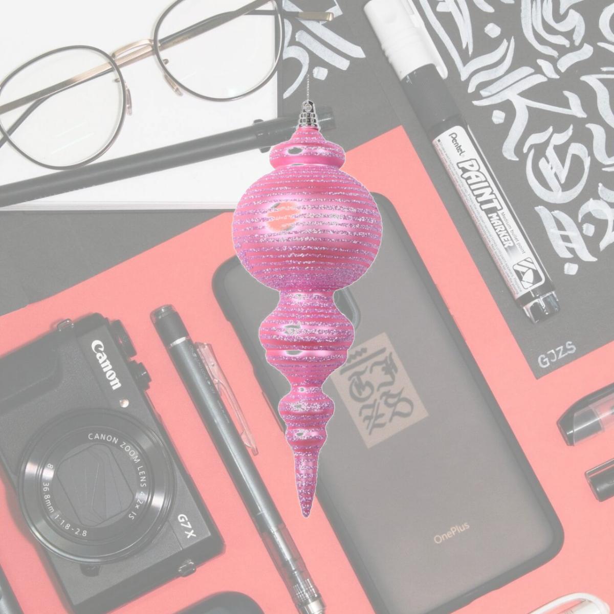 Picture of Vickerman MT224579 10 in. Matte Cone Ornament, Pink - 2 per Bag