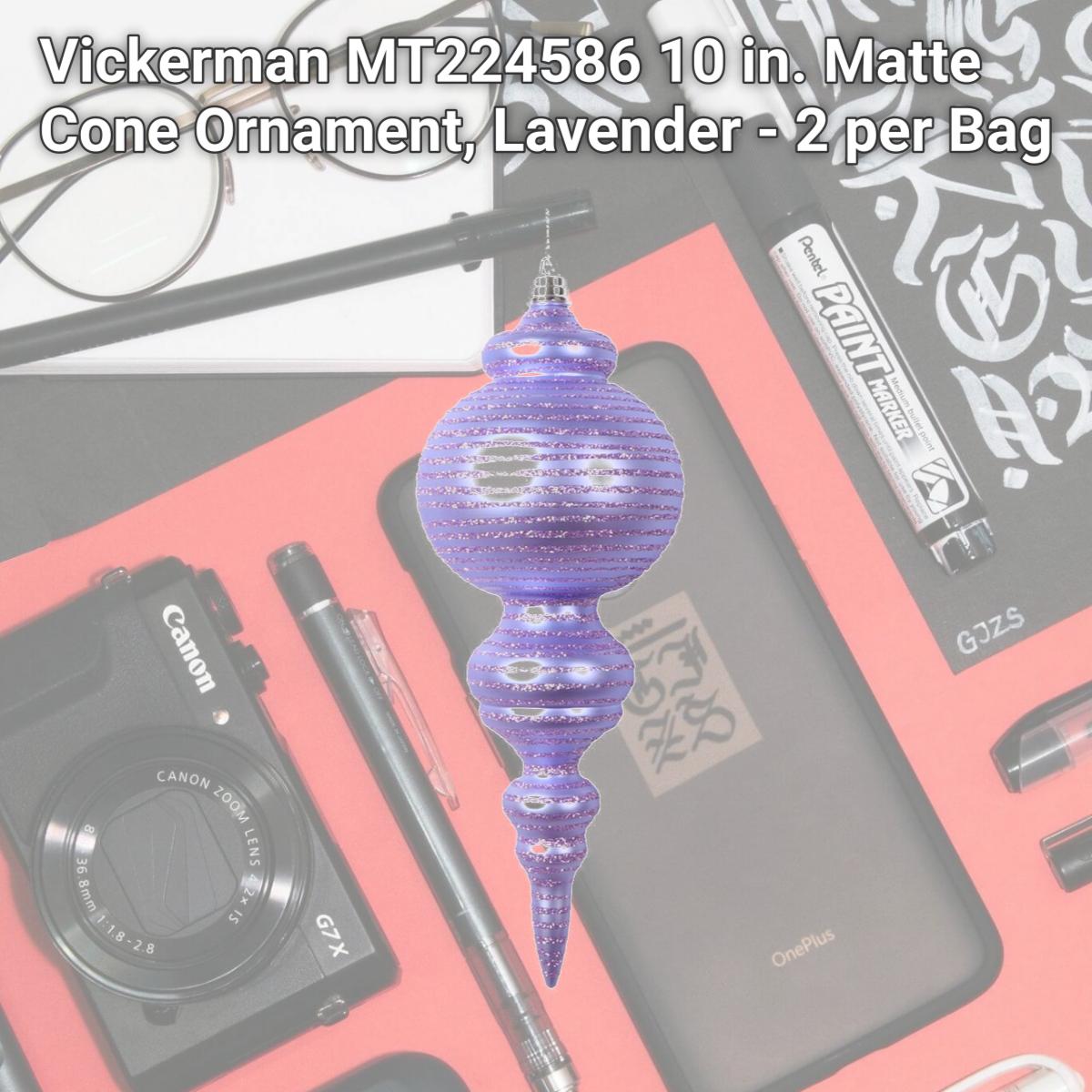 Picture of Vickerman MT224586 10 in. Matte Cone Ornament, Lavender - 2 per Bag