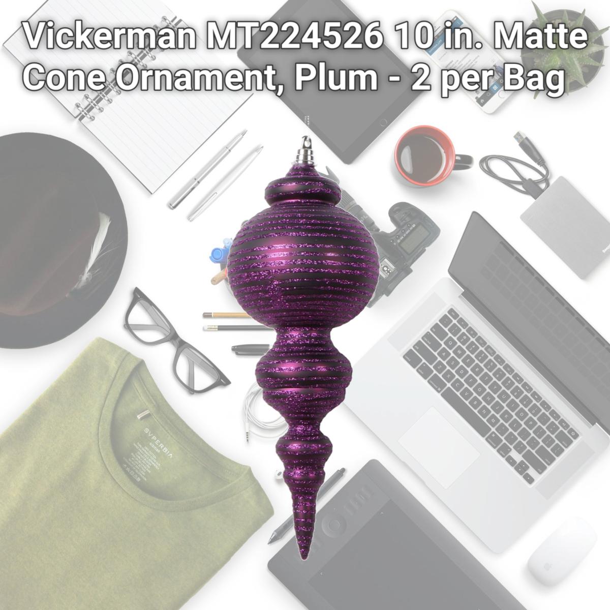 Picture of Vickerman MT224526 10 in. Matte Cone Ornament, Plum - 2 per Bag