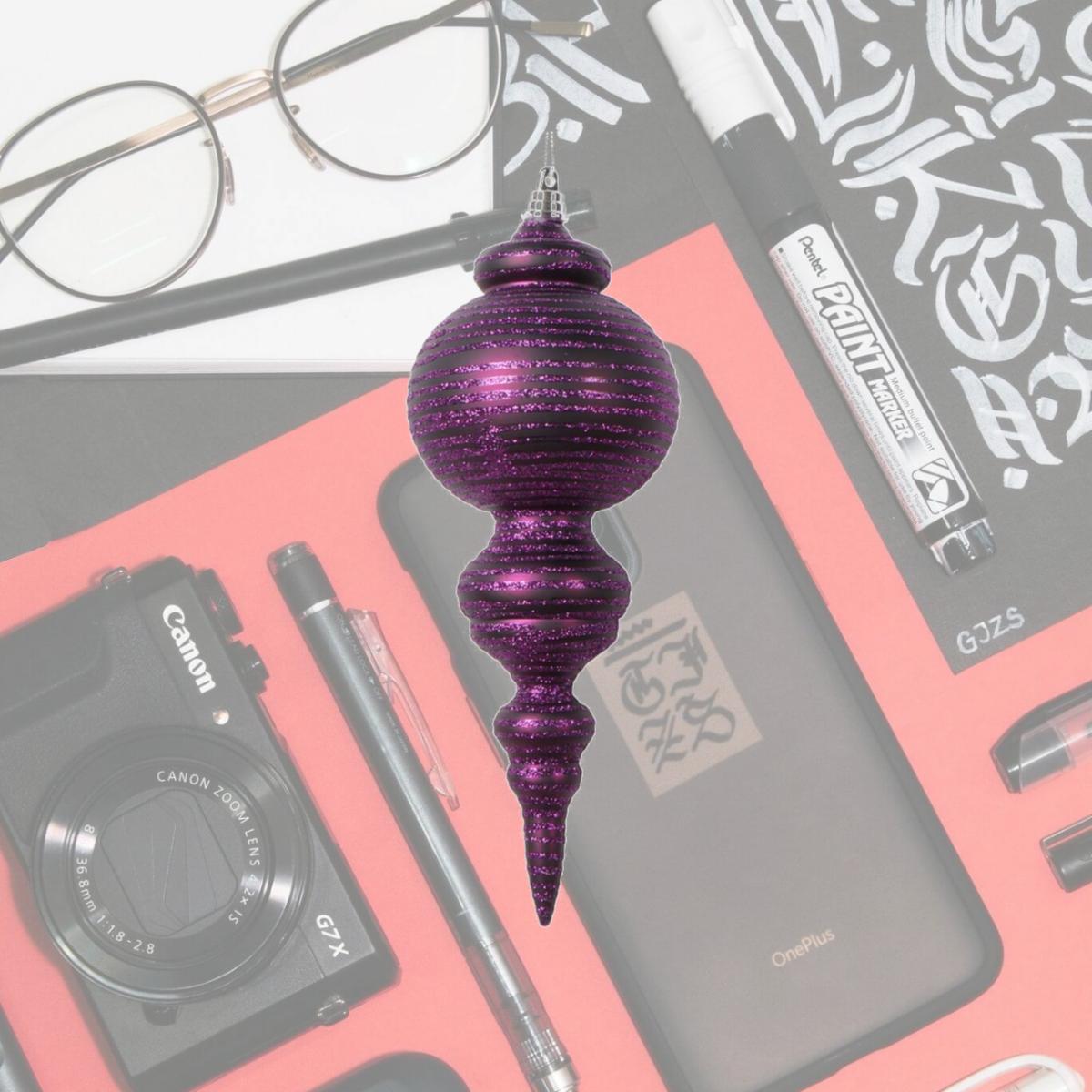 Picture of Vickerman MT224526 10 in. Matte Cone Ornament, Plum - 2 per Bag