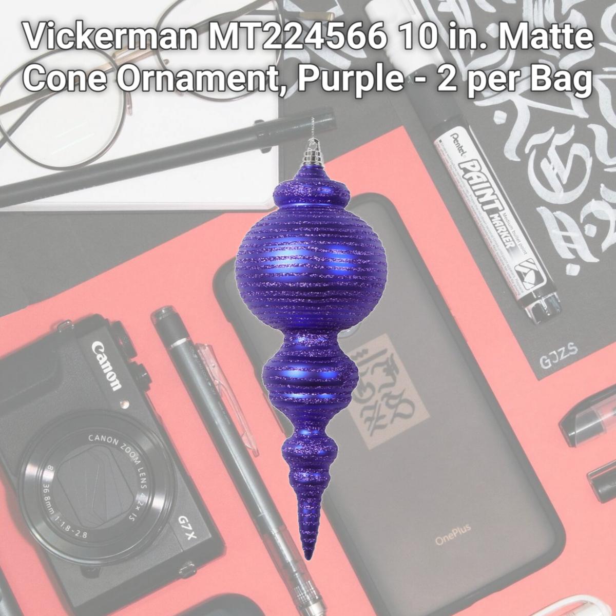 Picture of Vickerman MT224566 10 in. Matte Cone Ornament, Purple - 2 per Bag