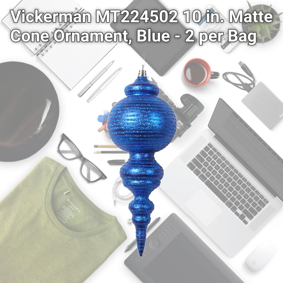 Picture of Vickerman MT224502 10 in. Matte Cone Ornament, Blue - 2 per Bag