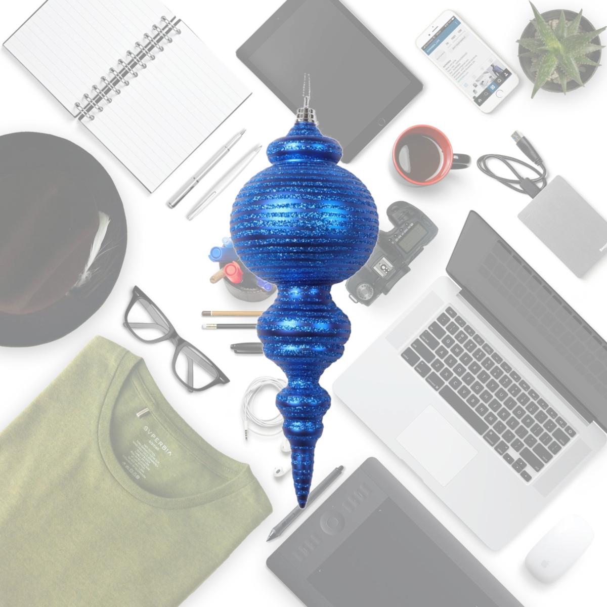 Picture of Vickerman MT224502 10 in. Matte Cone Ornament, Blue - 2 per Bag