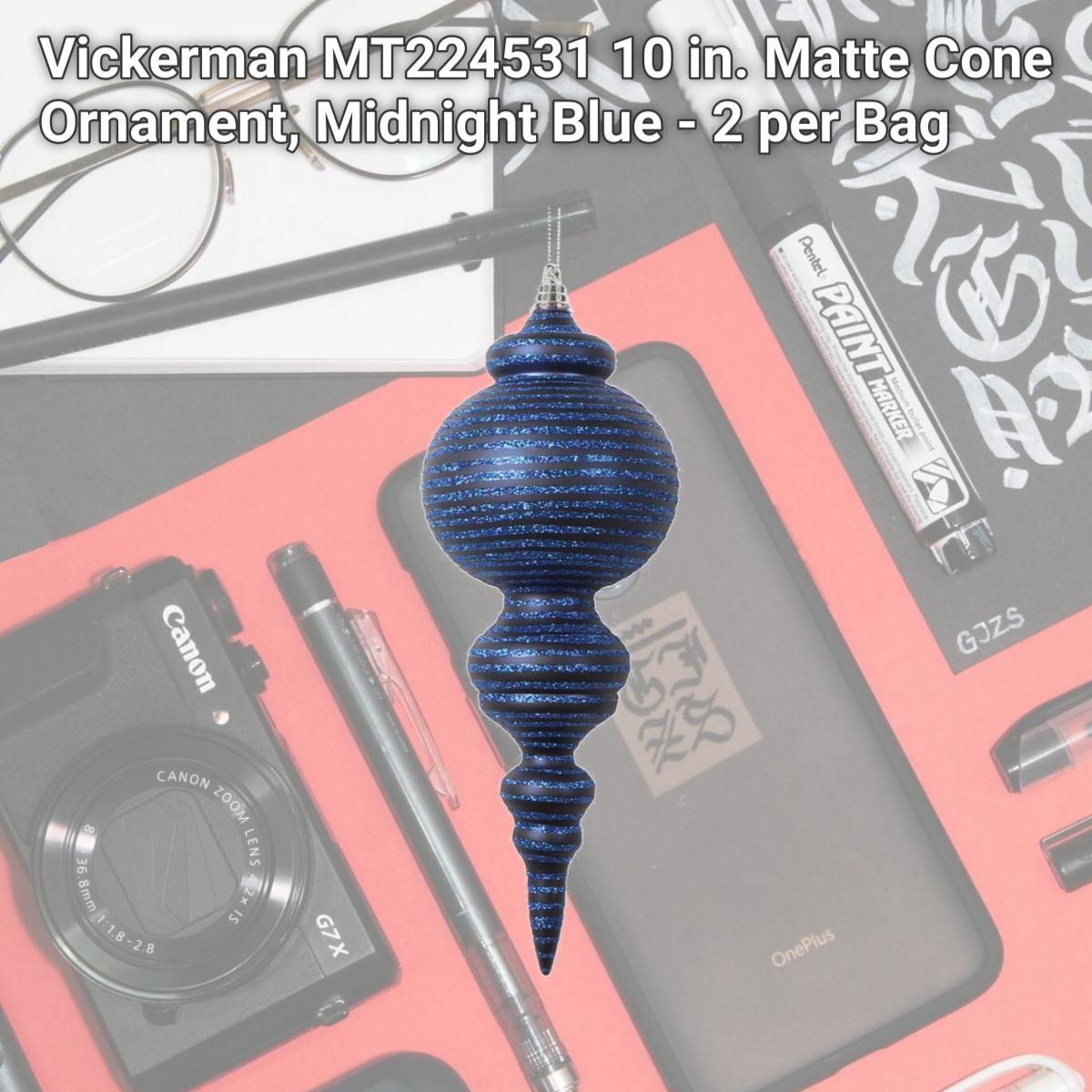 Picture of Vickerman MT224531 10 in. Matte Cone Ornament, Midnight Blue - 2 per Bag