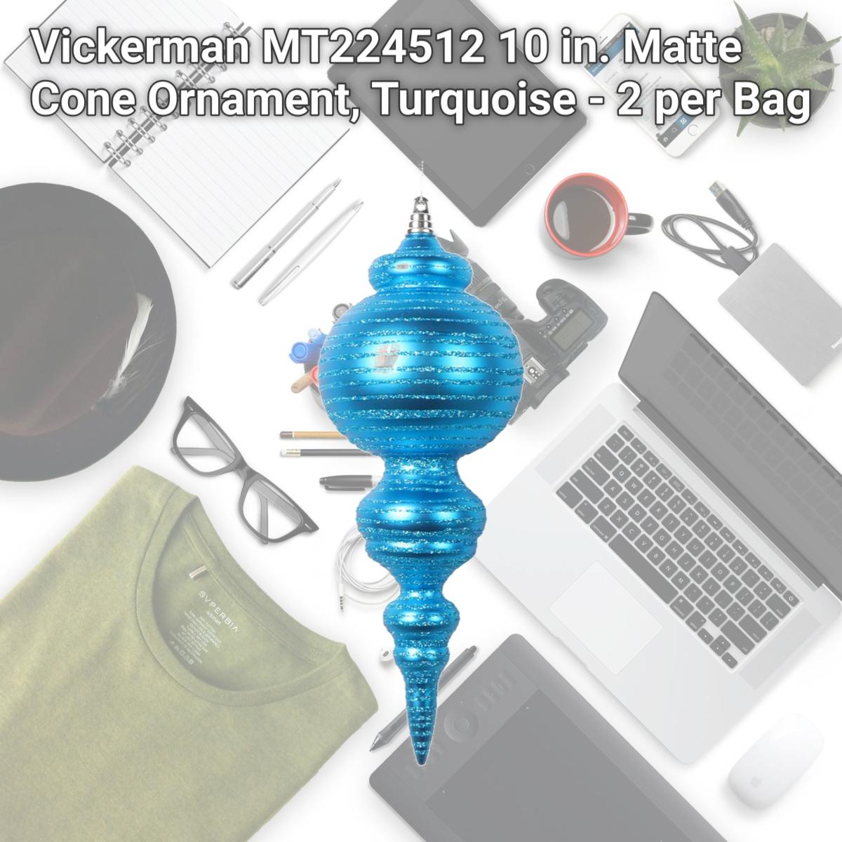 Picture of Vickerman MT224512 10 in. Matte Cone Ornament, Turquoise - 2 per Bag