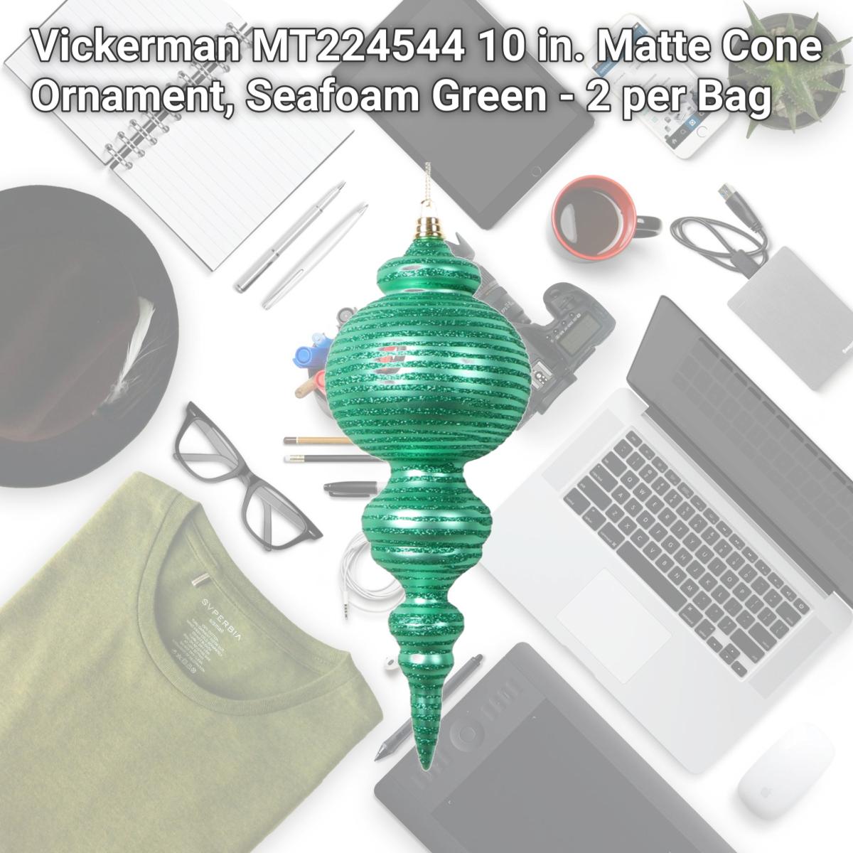 Picture of Vickerman MT224544 10 in. Matte Cone Ornament, Seafoam Green - 2 per Bag