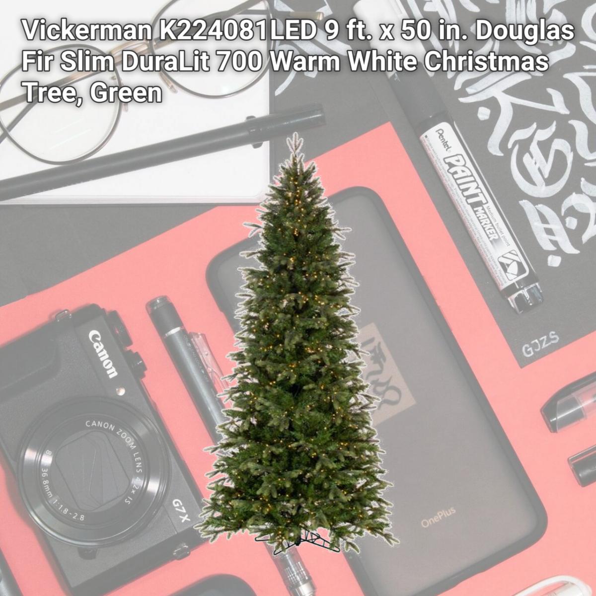 Picture of Vickerman K224081LED 9 ft. x 50 in. Douglas Fir Slim DuraLit 700 Warm White Christmas Tree, Green