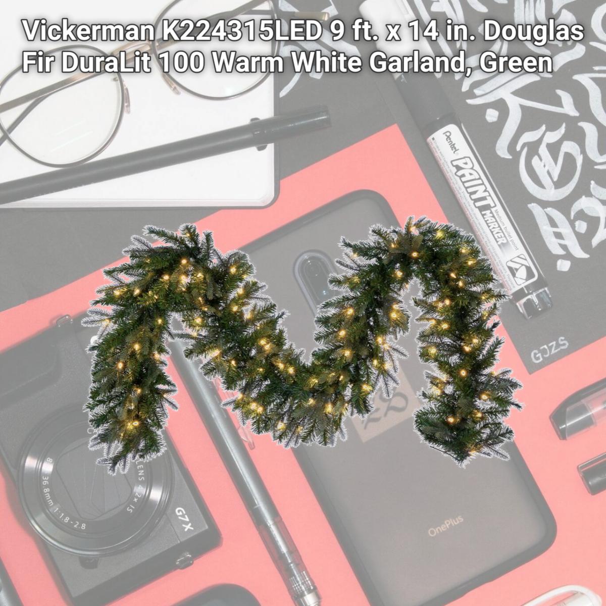 Picture of Vickerman K224315LED 9 ft. x 14 in. Douglas Fir DuraLit 100 Warm White Garland, Green