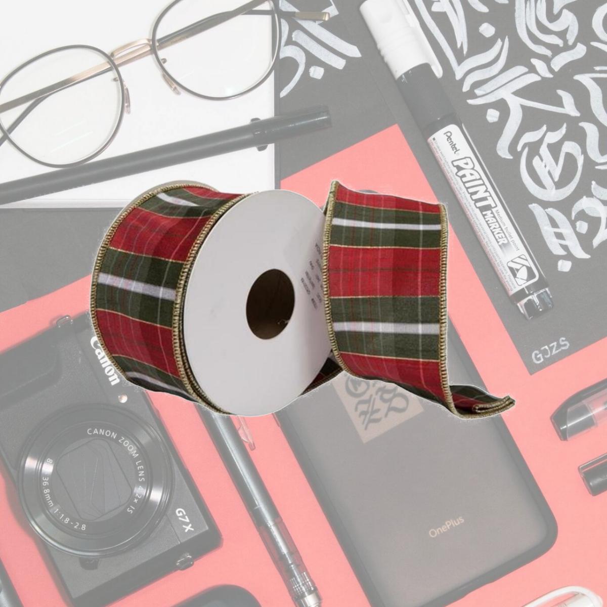 Picture of Vickerman QR220268 4 in. x 10 Yard Grey Dupion Plaid Ribbon