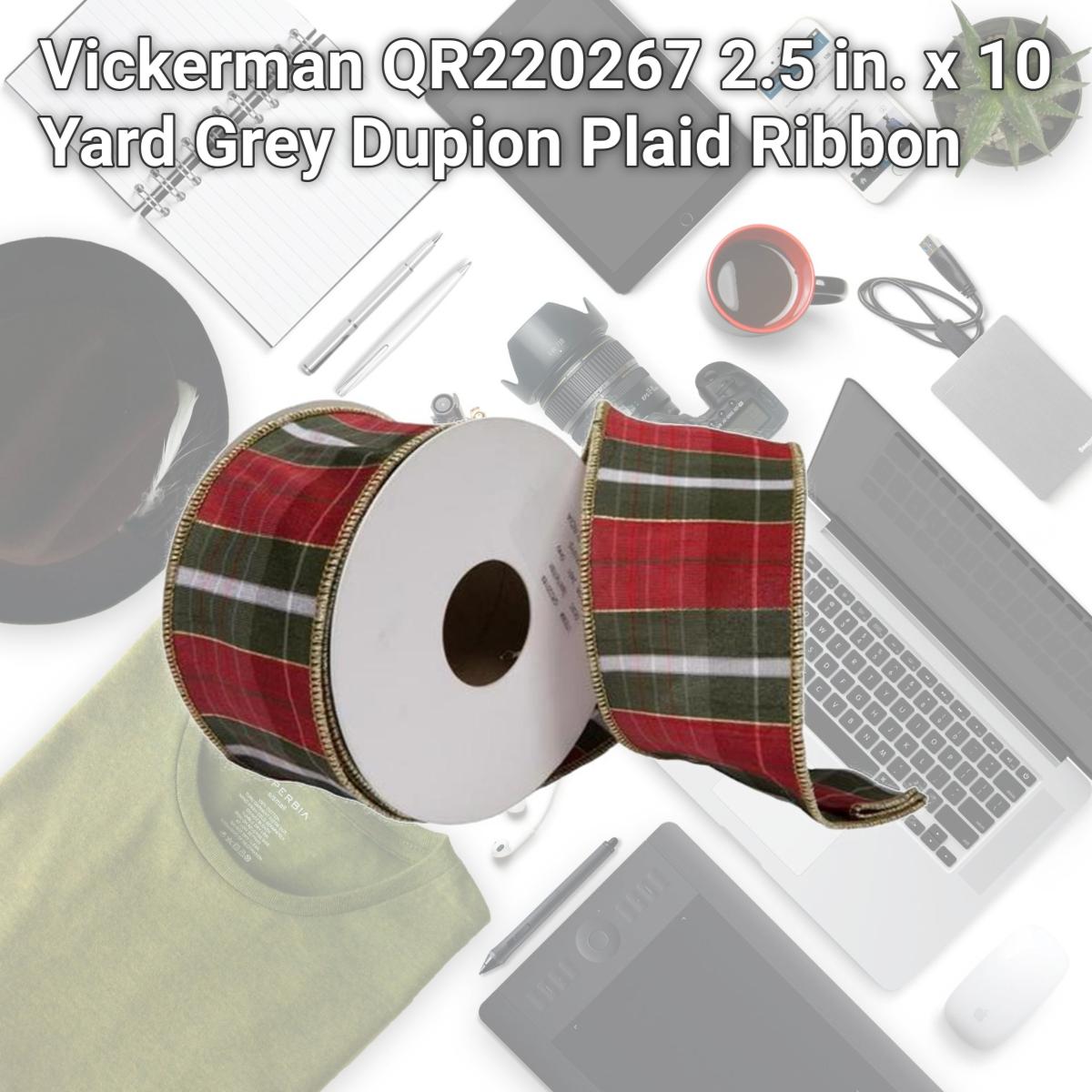 Picture of Vickerman QR220267 2.5 in. x 10 Yard Grey Dupion Plaid Ribbon