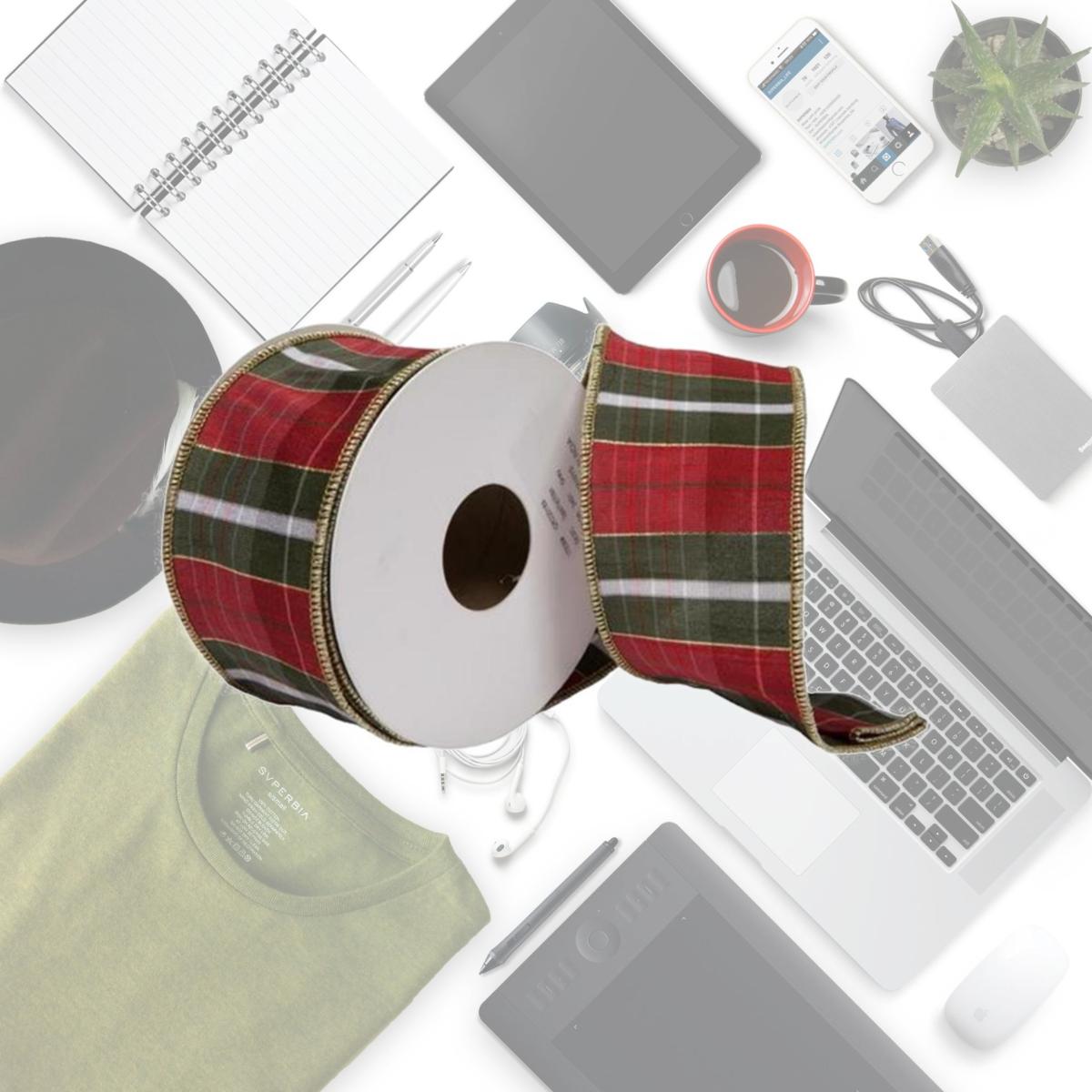 Picture of Vickerman QR220267 2.5 in. x 10 Yard Grey Dupion Plaid Ribbon