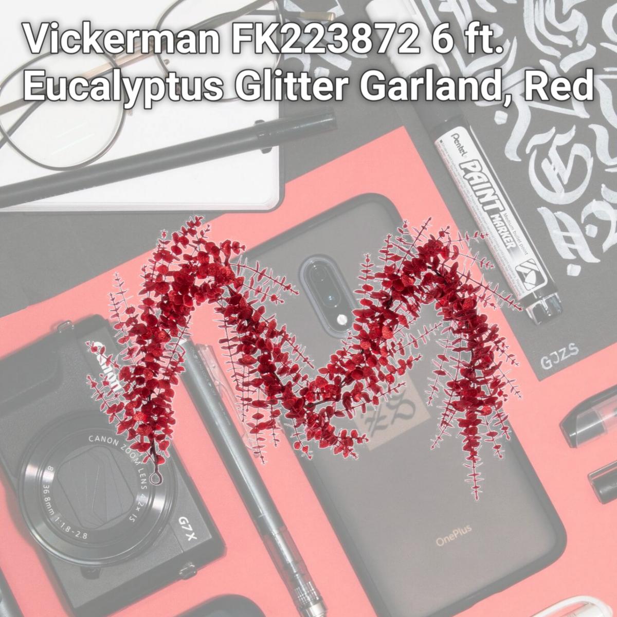 Picture of Vickerman FK223872 6 ft. Eucalyptus Glitter Garland, Red