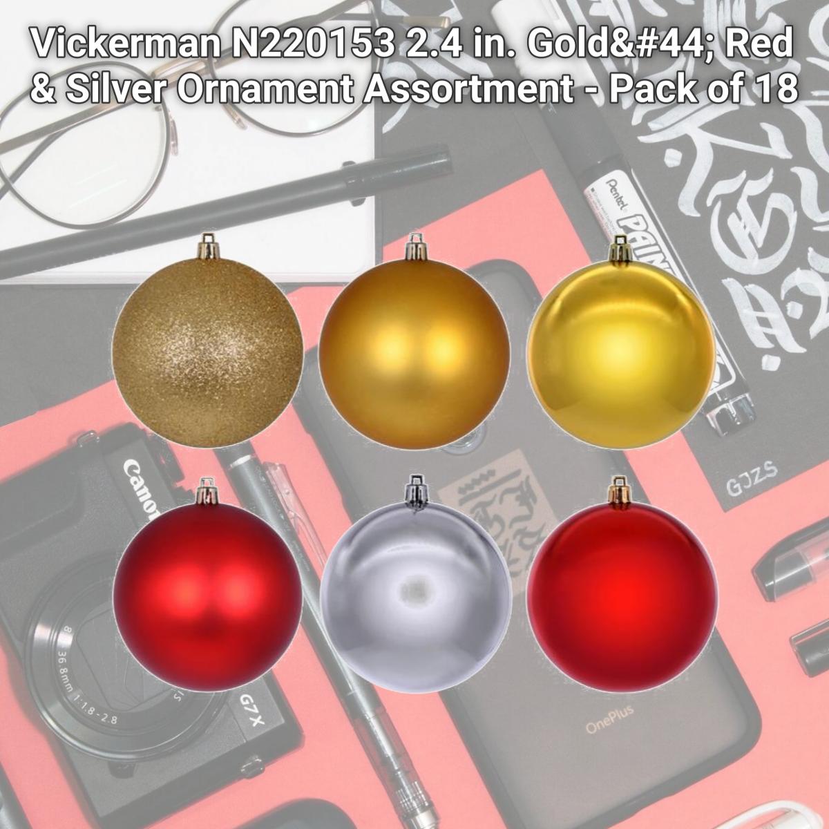Picture of Vickerman N220153 2.4 in. Gold&#44; Red & Silver Ornament Assortment - Pack of 18
