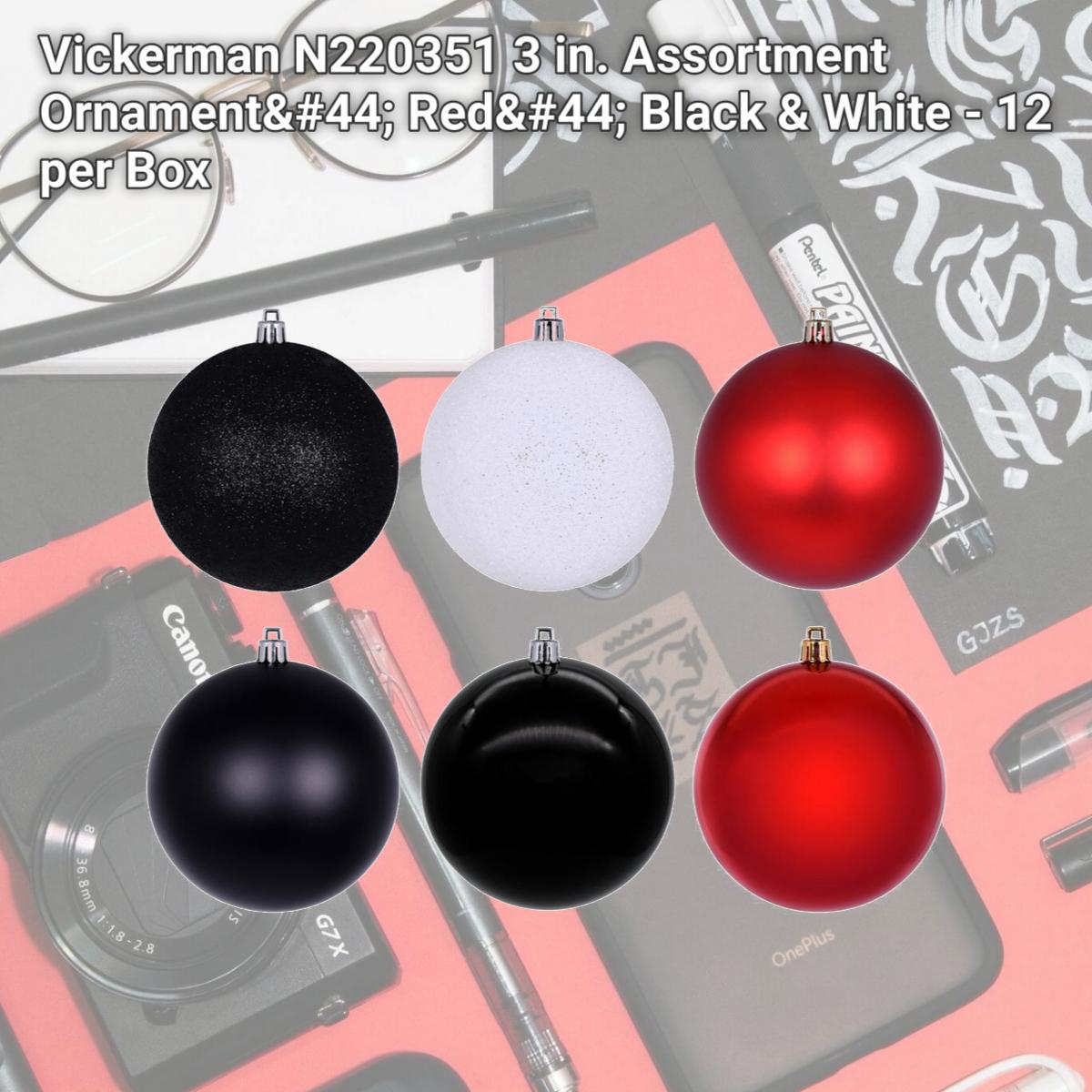 Picture of Vickerman N220351 3 in. Assortment Ornament&#44; Red&#44; Black & White - 12 per Box