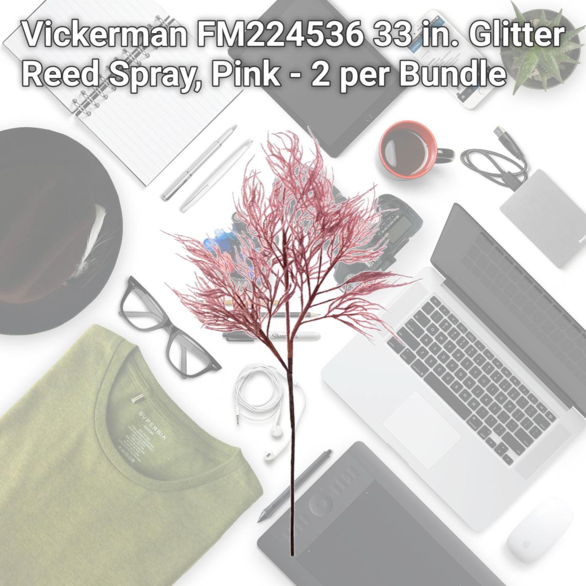 Picture of Vickerman FM224536 33 in. Glitter Reed Spray, Pink - 2 per Bundle