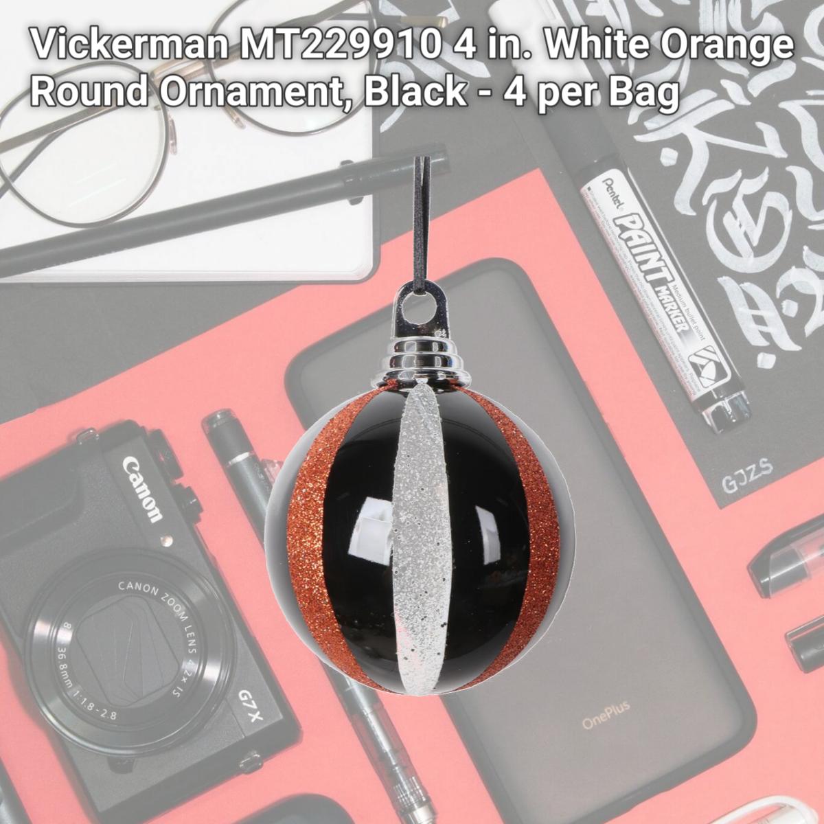Picture of Vickerman MT229910 4 in. White Orange Round Ornament, Black - 4 per Bag