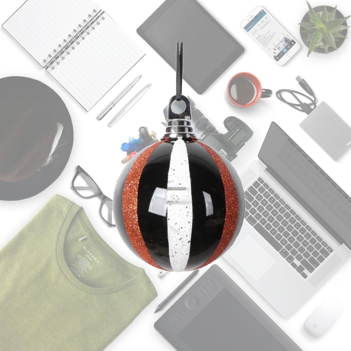Picture of Vickerman MT229910 4 in. White Orange Round Ornament, Black - 4 per Bag