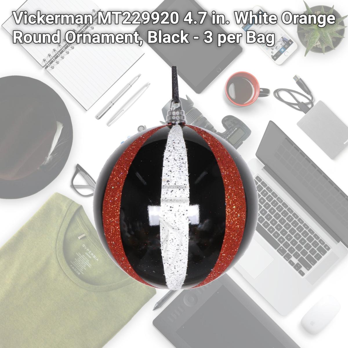 Picture of Vickerman MT229920 4.7 in. White Orange Round Ornament, Black - 3 per Bag