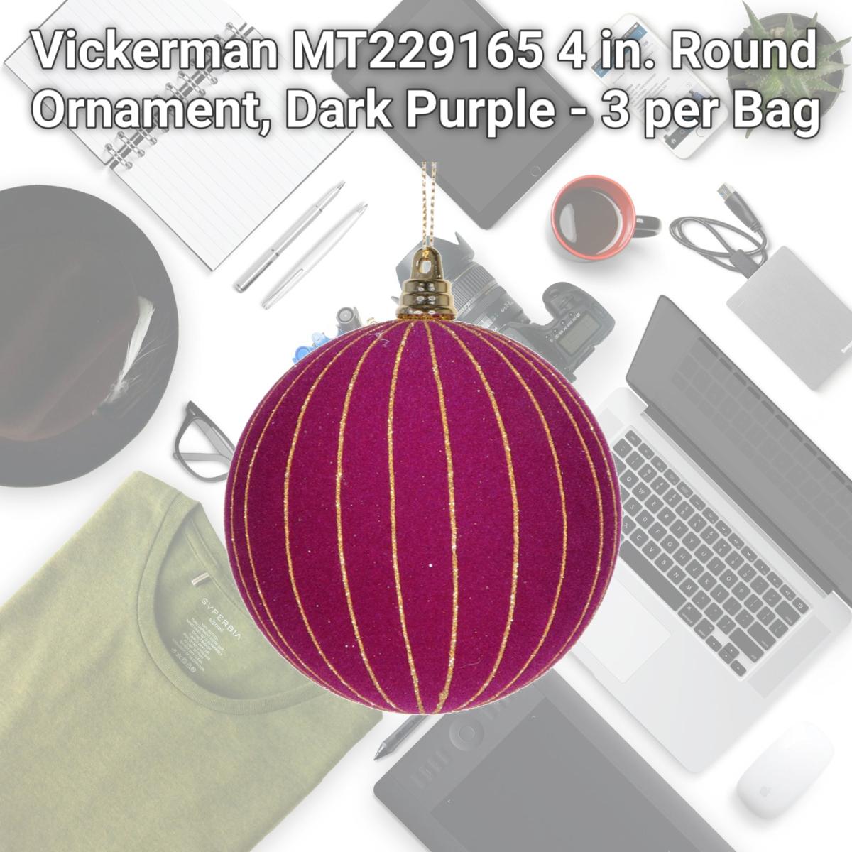 Picture of Vickerman MT229165 4 in. Round Ornament, Dark Purple - 3 per Bag
