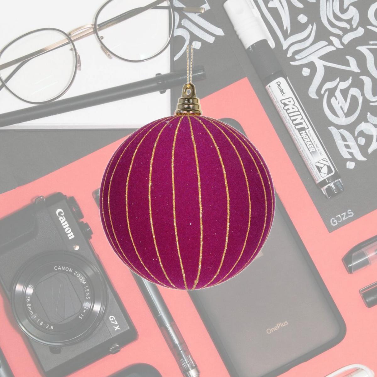 Picture of Vickerman MT229165 4 in. Round Ornament, Dark Purple - 3 per Bag