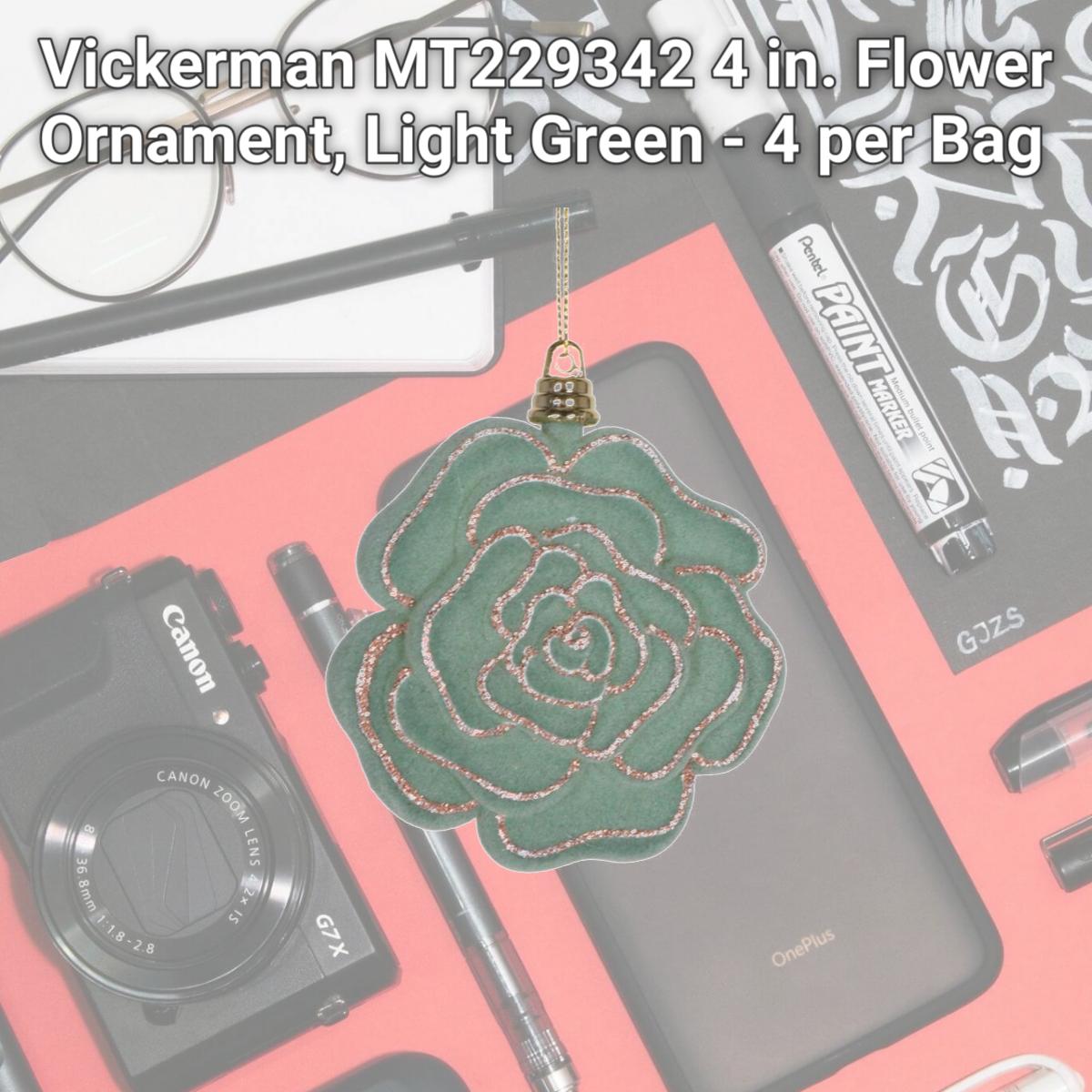 Picture of Vickerman MT229342 4 in. Flower Ornament, Light Green - 4 per Bag