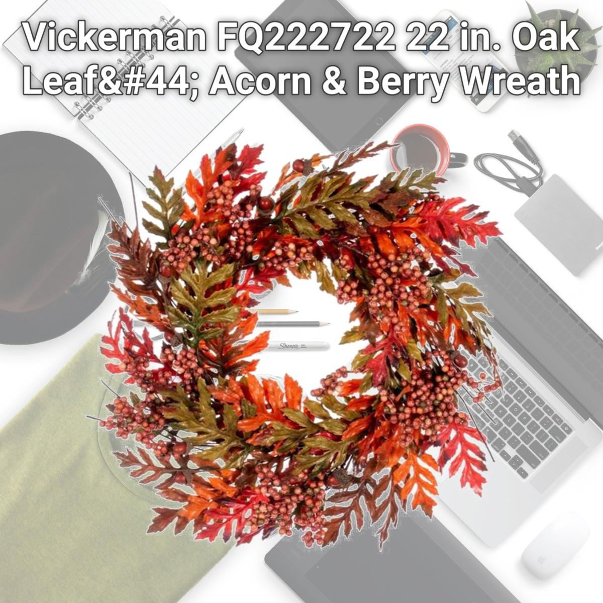 Picture of Vickerman FQ222722 22 in. Oak Leaf&#44; Acorn & Berry Wreath