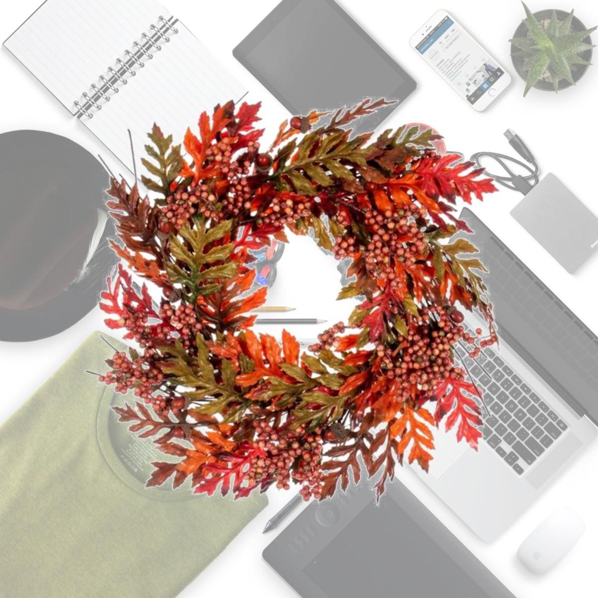 Picture of Vickerman FQ222722 22 in. Oak Leaf&#44; Acorn & Berry Wreath