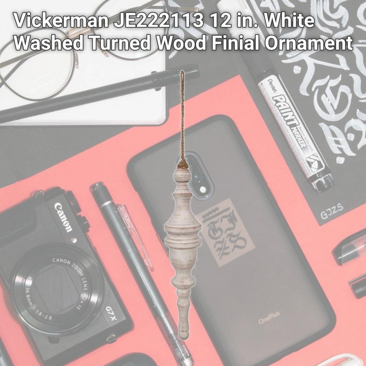 Picture of Vickerman JE222113 12 in. White Washed Turned Wood Finial Ornament