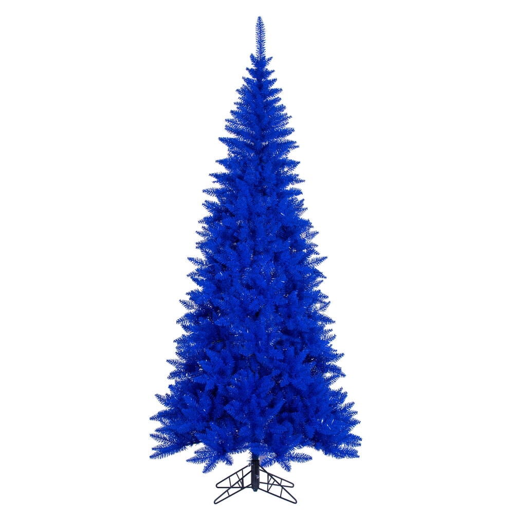 K234345 4.5 ft. x 24 in. Slim Blue Artificial Unlit Christmas Tree with Folding Metal Tree Stand