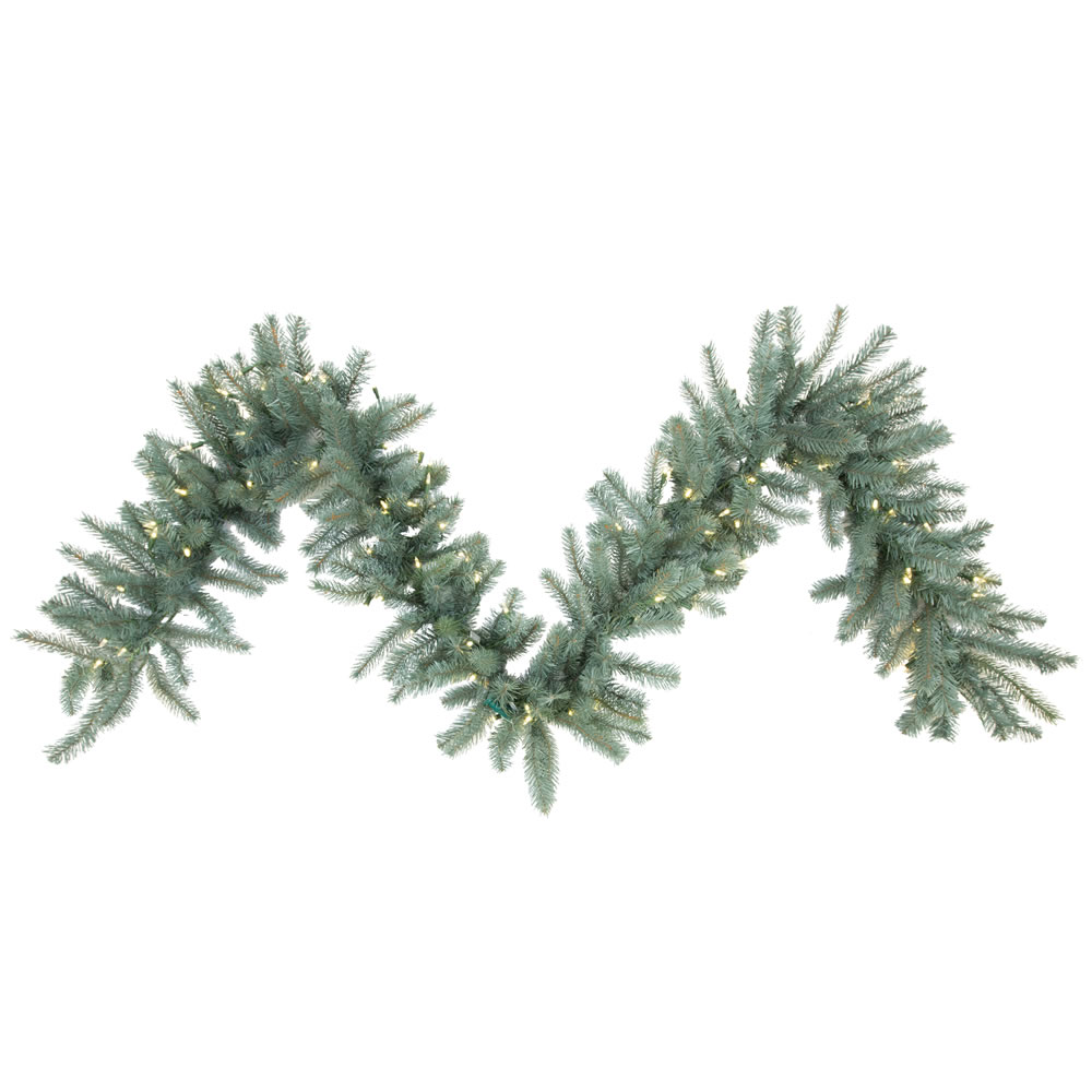 A164815led Colorado Blue Garland With Warm White Led Lights, 9 Ft. X 14 In.