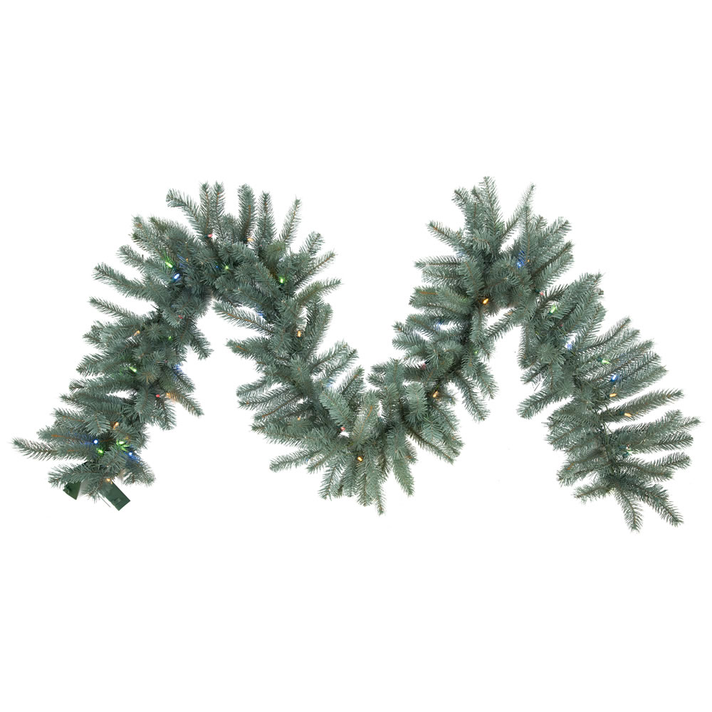 A164816led Colorado Blue Garland With Warm White Or Multi Led Lights, 9 Ft. X 14 In.