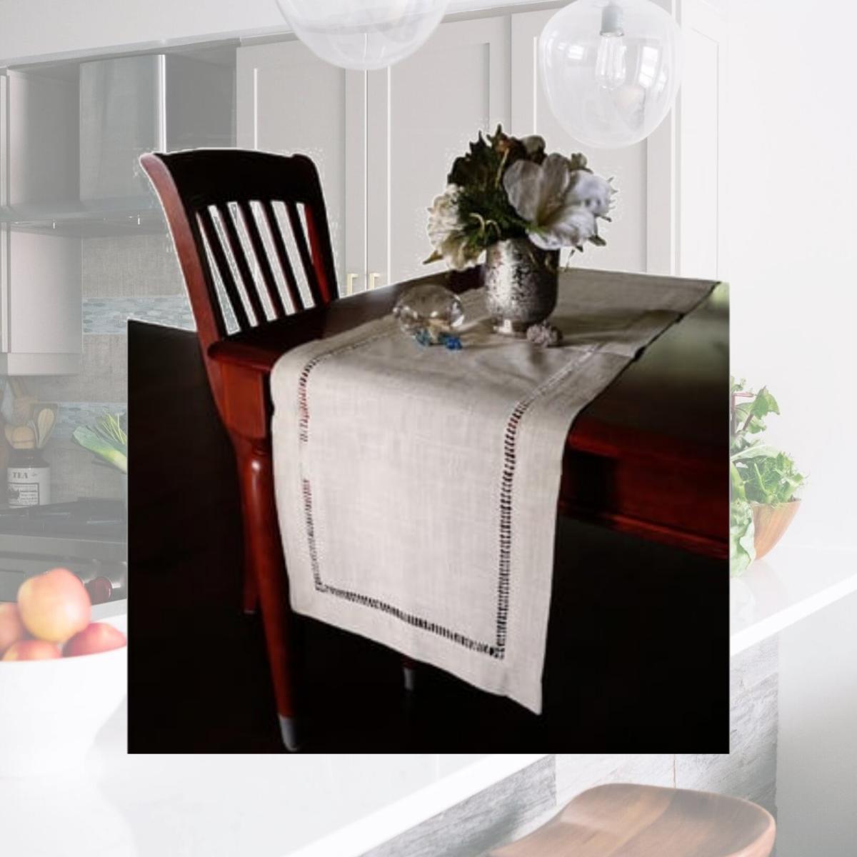 Picture of Nice & Great Beautiful Hemstitched Table Runner Quality Natural Tablecloth - 90 in. Long