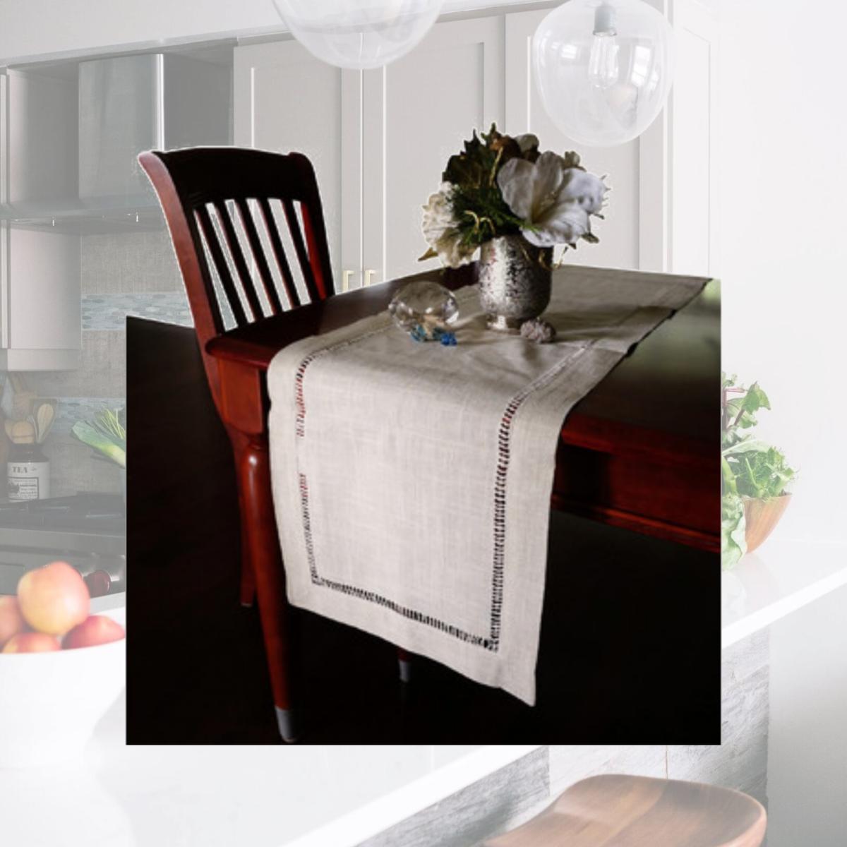 Picture of Nice & Great Beautiful Hemstitched Table Runner Quality Natural Tablecloth - 108 in. Long