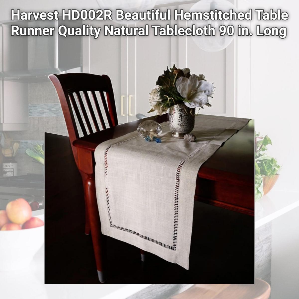 Picture of Harvest HD002R Beautiful Hemstitched Table Runner Quality Natural Tablecloth 90 in. Long