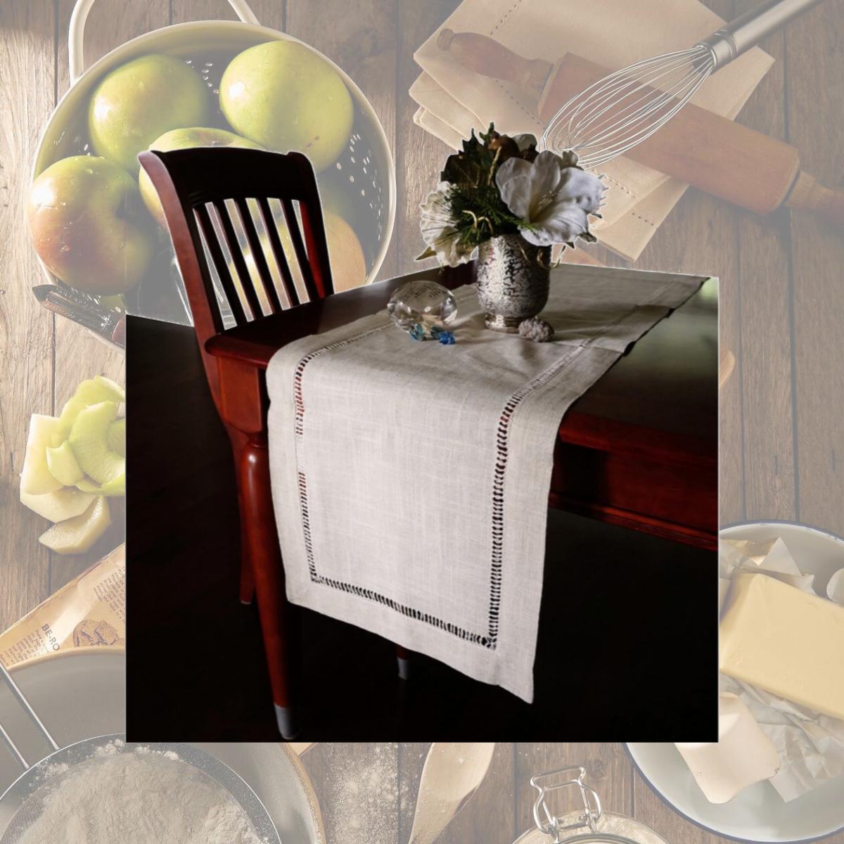 Picture of Harvest HD002R Beautiful Hemstitched Table Runner Quality Natural Tablecloth 90 in. Long