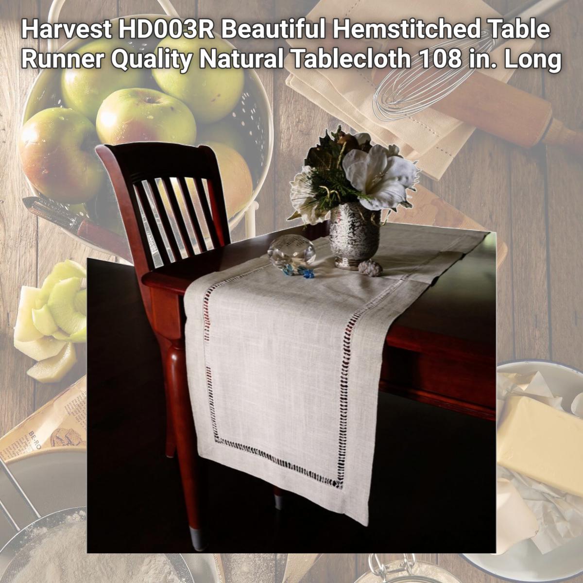 Picture of Harvest HD003R Beautiful Hemstitched Table Runner Quality Natural Tablecloth 108 in. Long