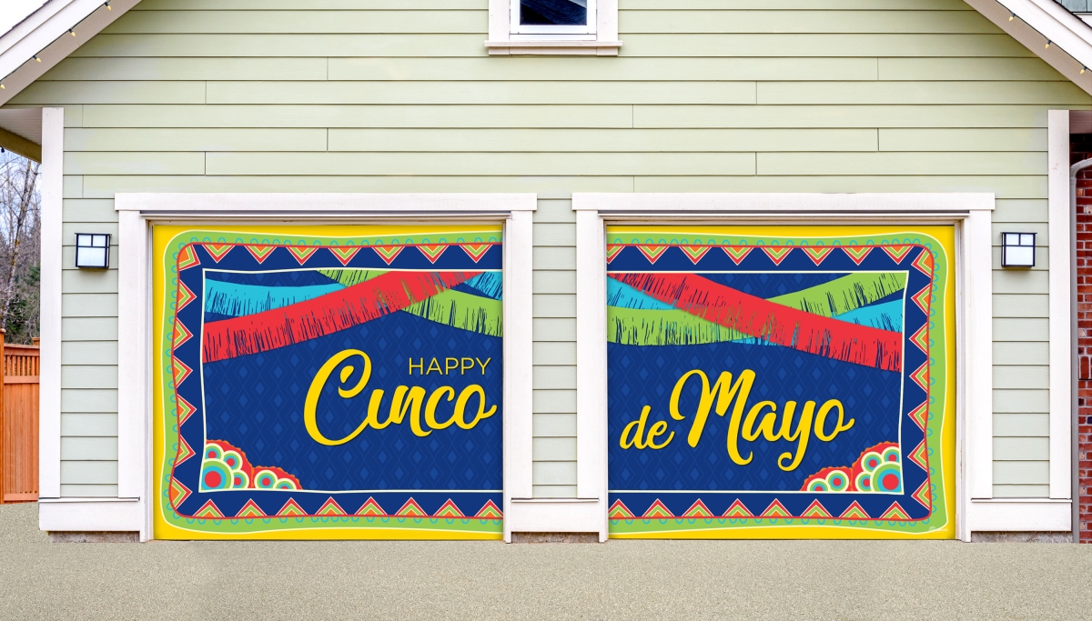 285901cinc-001 7 X 8 Ft. Happy Cinco De Mayo Pattern Holiday Door Mural Sign Split Car Garage Banner Decor, Multi Color