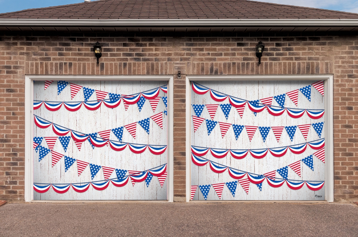 285901patr-012 7 X 8 Ft. Patriotic Pennants Patriotic Door Mural Sign Split Car Garage Banner Decor, Multi Color