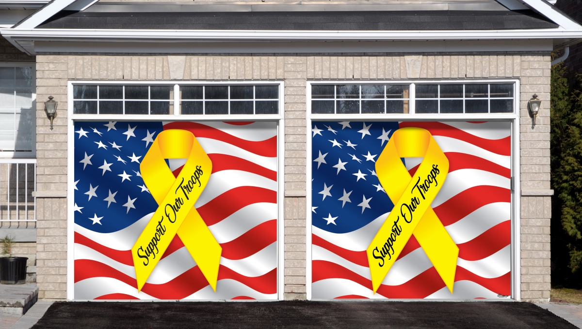 285901patr-015 7 X 8 Ft. Support Our Troops Patriotic Holiday Door Mural Sign Split Car Garage Banner Decor, Multi Color