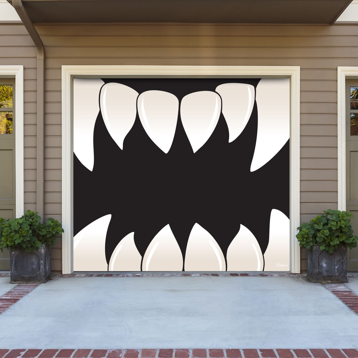 285903hall-015 7 X 8 Ft. Halloween Scary Teeth Halloween Door Mural Sign Car Garage Banner Decor, Multi Color