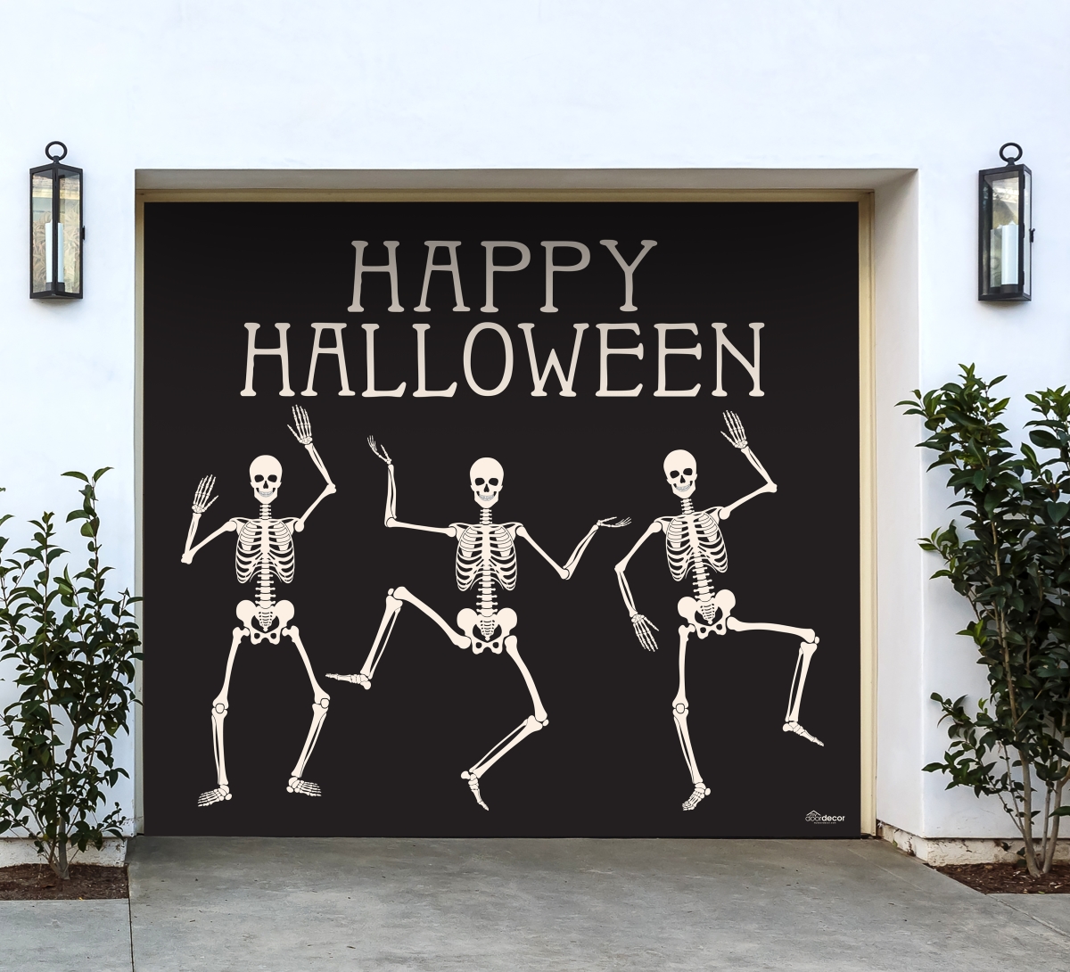 285903hall-016 7 X 8 Ft. Happy Halloween Skeletons Halloween Door Mural Sign Car Garage Banner Decor, Multi Color