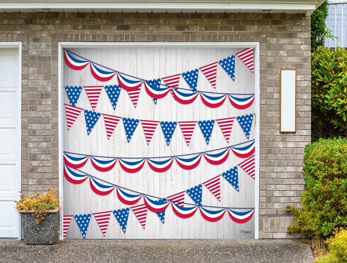285903patr-012 7 X 8 Ft. Patriotic Pennants Patriotic Door Mural Sign Car Garage Banner Decor, Multi Color