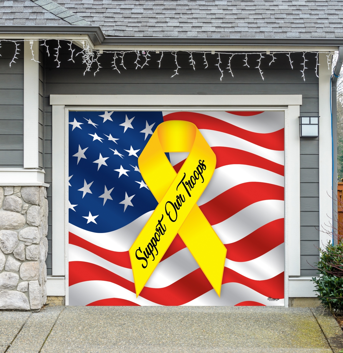 285903patr-015 7 X 8 Ft. Support Our Troops Patriotic Holiday Door Mural Sign Car Garage Banner Decor, Multi Color