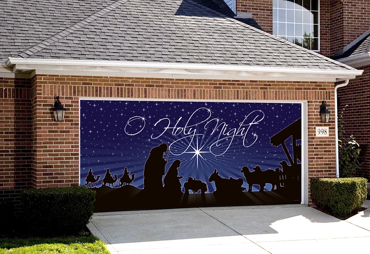 285905xmas-003 7 X16 Ft. Nativity O Holy Night Outdoor Christmas Holiday Door Banner Decor, Multi Color