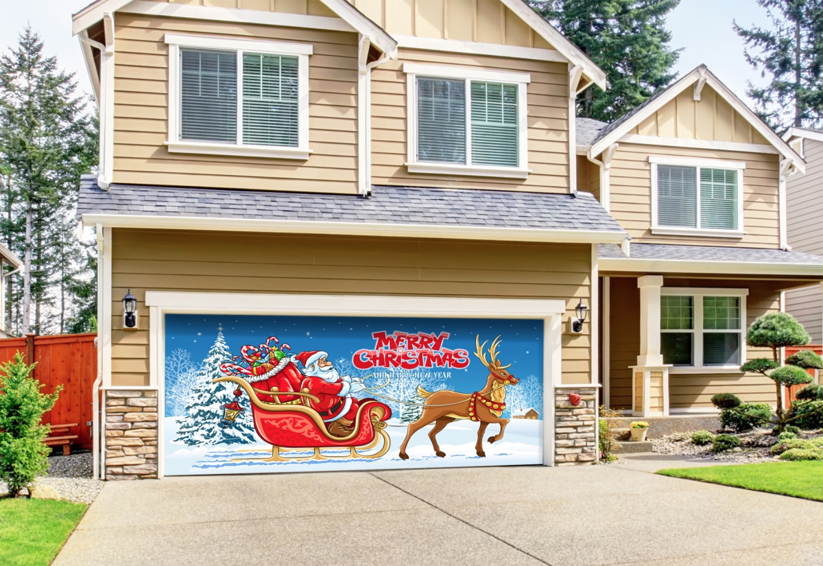 285905xmas-005 7 X16 Ft. Santas Sleigh Ride Outdoor Christmas Holiday Door Banner Decor, Multi Color