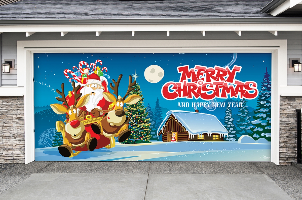 285905xmas-008 7 X16 Ft. Santas Take Off Christmas Holiday Door Banner Decor, Multi Color