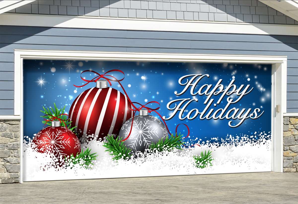 285905xmas-011 7 X16 Ft. Christmas Red & White Ornaments On Red Holiday Door Banner Decor, Multi Color