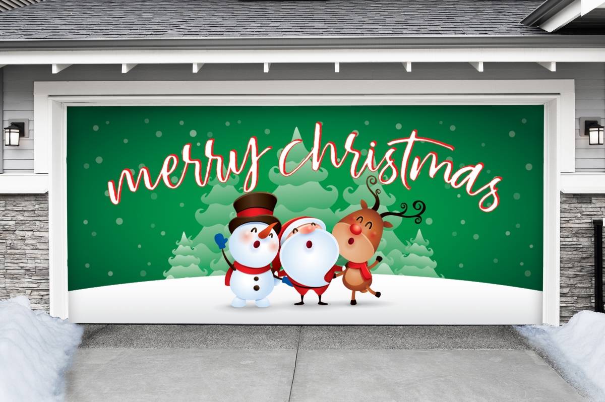 285905xmas-016 7 X 16 Ft. Christmas Characters Merry Christmas Christmas Door Mural Sign Car Garage Banner Decor, Multi Color