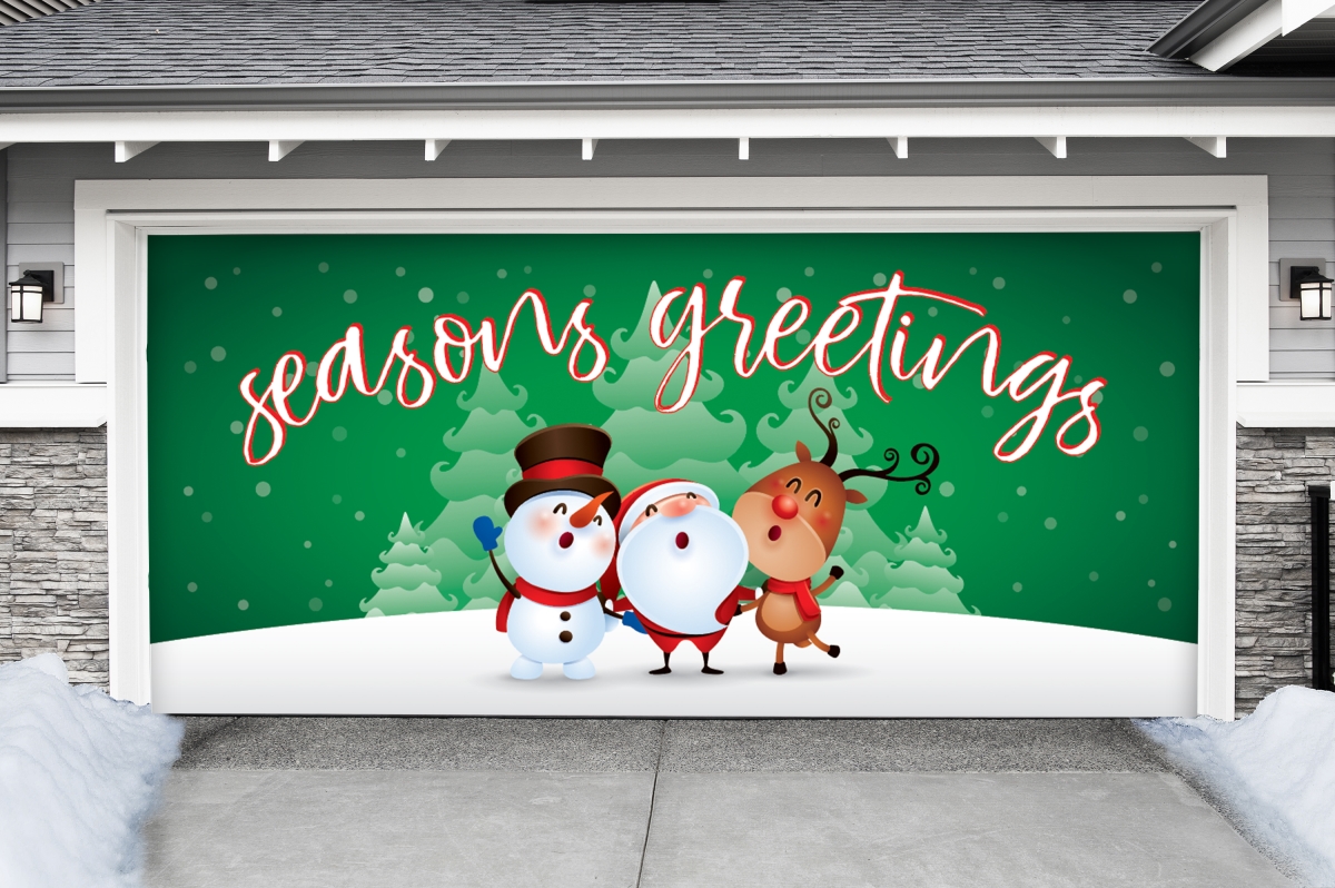 285905xmas-017 7 X 16 Ft. Christmas Characters Seasonal Greetings Christmas Door Mural Sign Car Garage Banner Decor, Multi Color